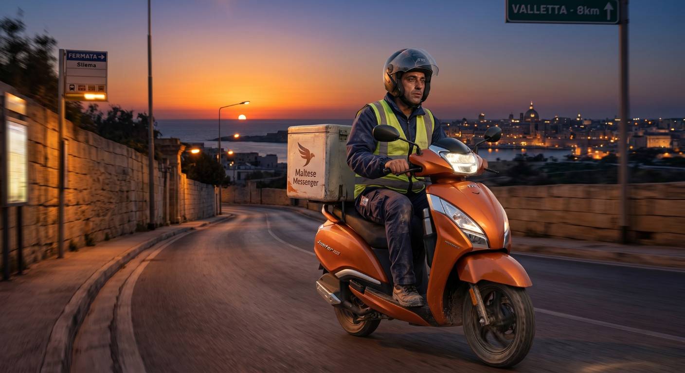 Delivery rider completing long shift from day to night