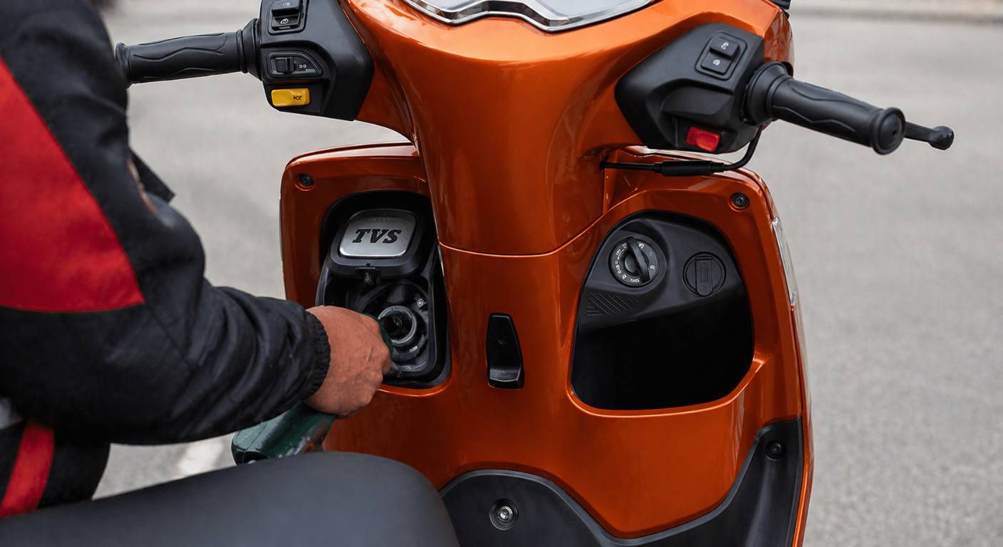 External fuel filler on scooter used without removing delivery bag